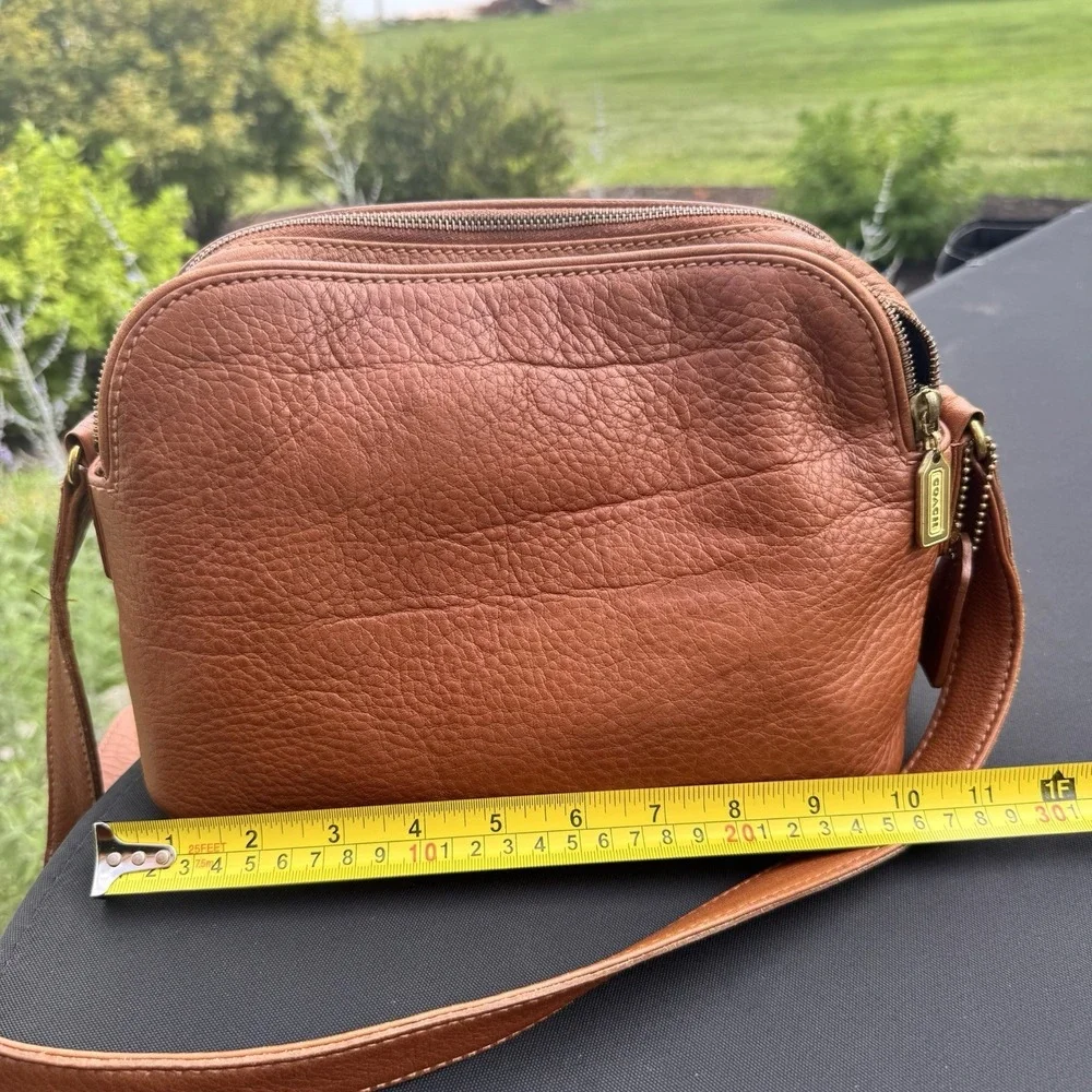 Vintage Coach 4914 ~ Natural Grain Double Zip Saddle Brn Leather Purse 90's READ